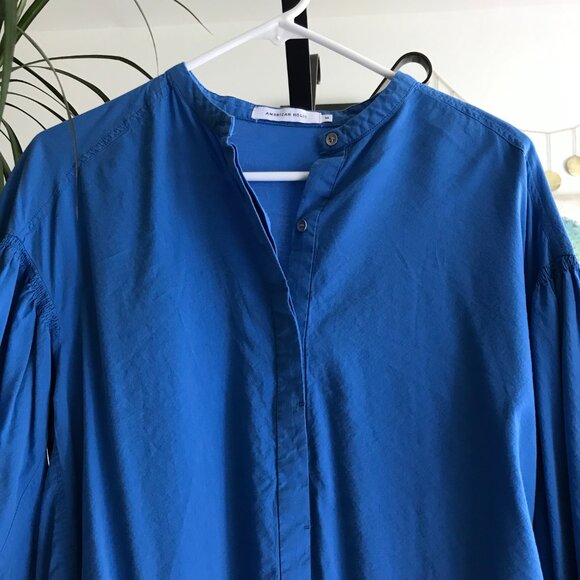AMERICAN HOLIC size M Blue Oversized Smocked Hi Lo Button Front Blouse Top - Picture 2 of 5